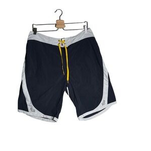 Fox Racing Mens Board Shorts Black Grey Yellow Colorblock Swim Trunks Size 38